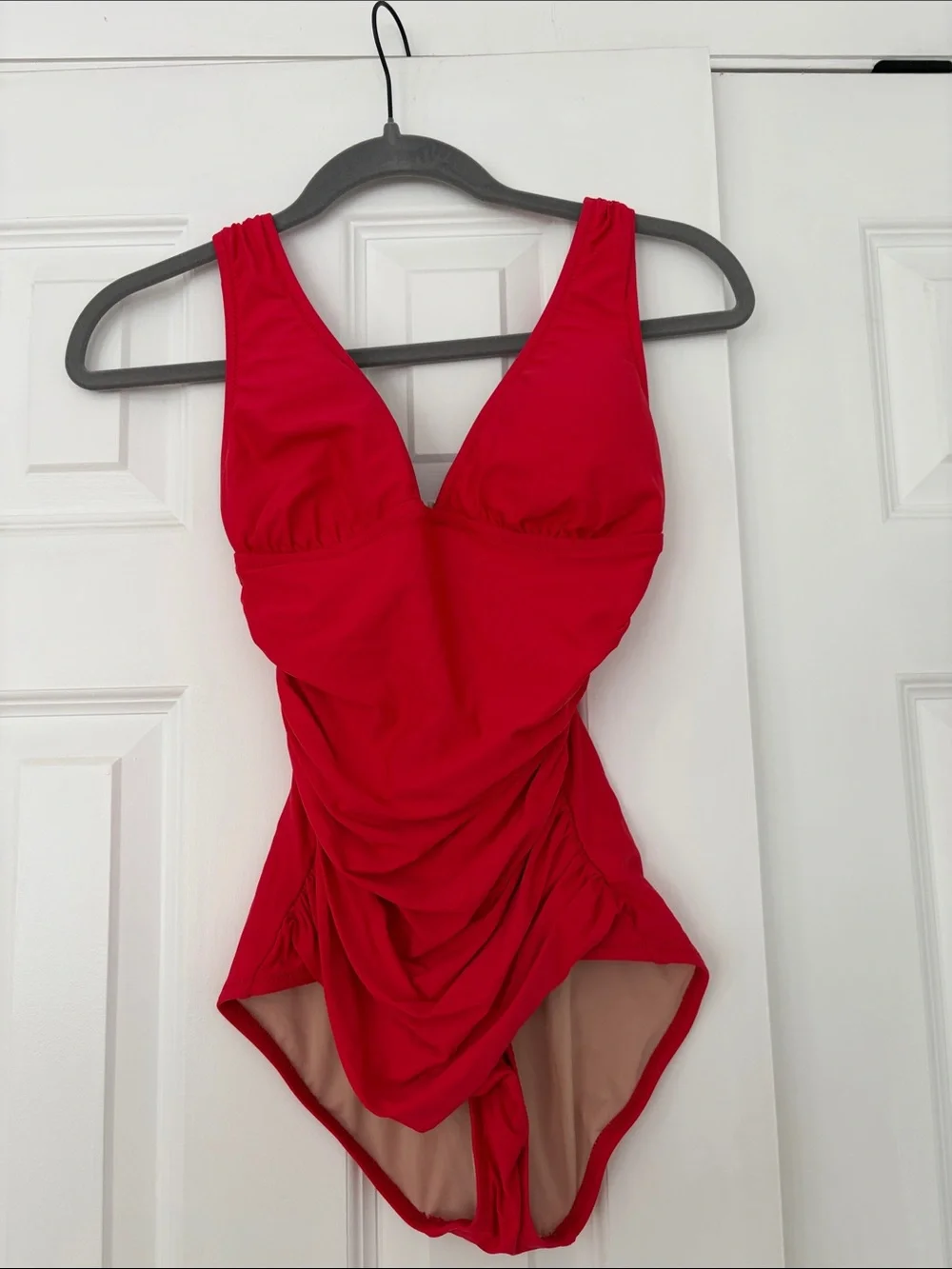 J. Crew Vibrant Red Ruched One-Piece Swimsuit size 0 D cup